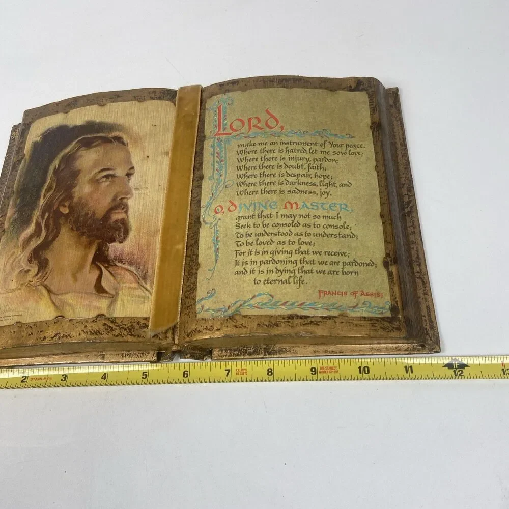 Vintage Florentine Jesus St. Francis of Assisi Quote Faux Book Gilt Gold Decor